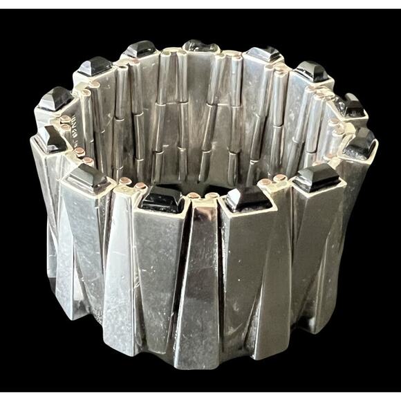 Antonio Pineda Taxco Mexico Sterling Silver Obsidian Matchstick Bracelet 195g - Picture 1 of 10